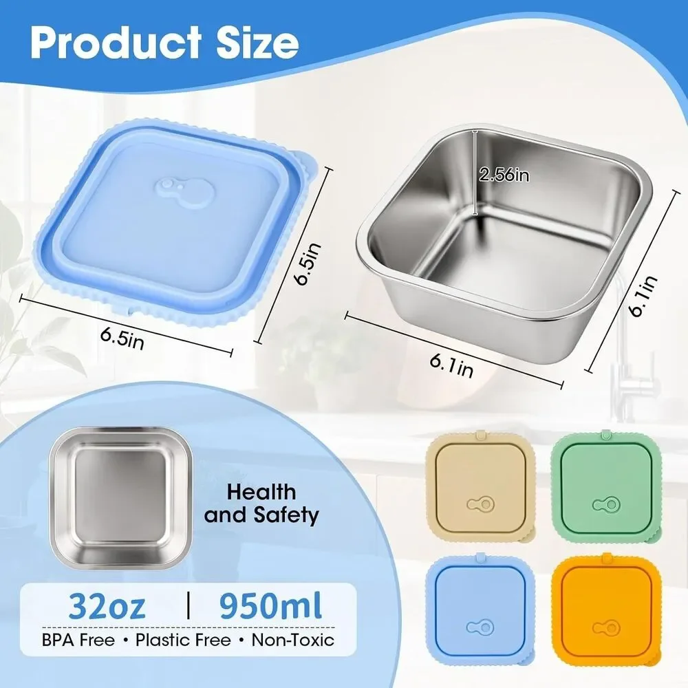 2 Pack 32oz Stainless Steel Food Storage Containers Leakproof Airtight BPA Free